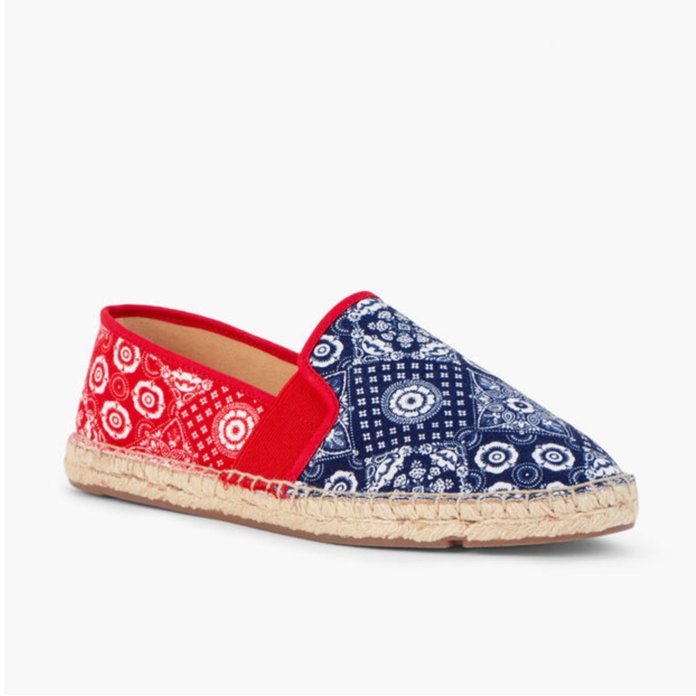 Talbots Izzy Bandana Cotton Espadrilles in Navy + Red Elastic Panel